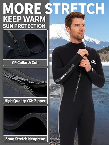 Miniatura 2 de Owntop Traje de buceo de neopreno de 0.197 pulgadas para hombre y mujer, con cremallera frontal, manga larga, UPF50+, mantiene el calor, para buceo,