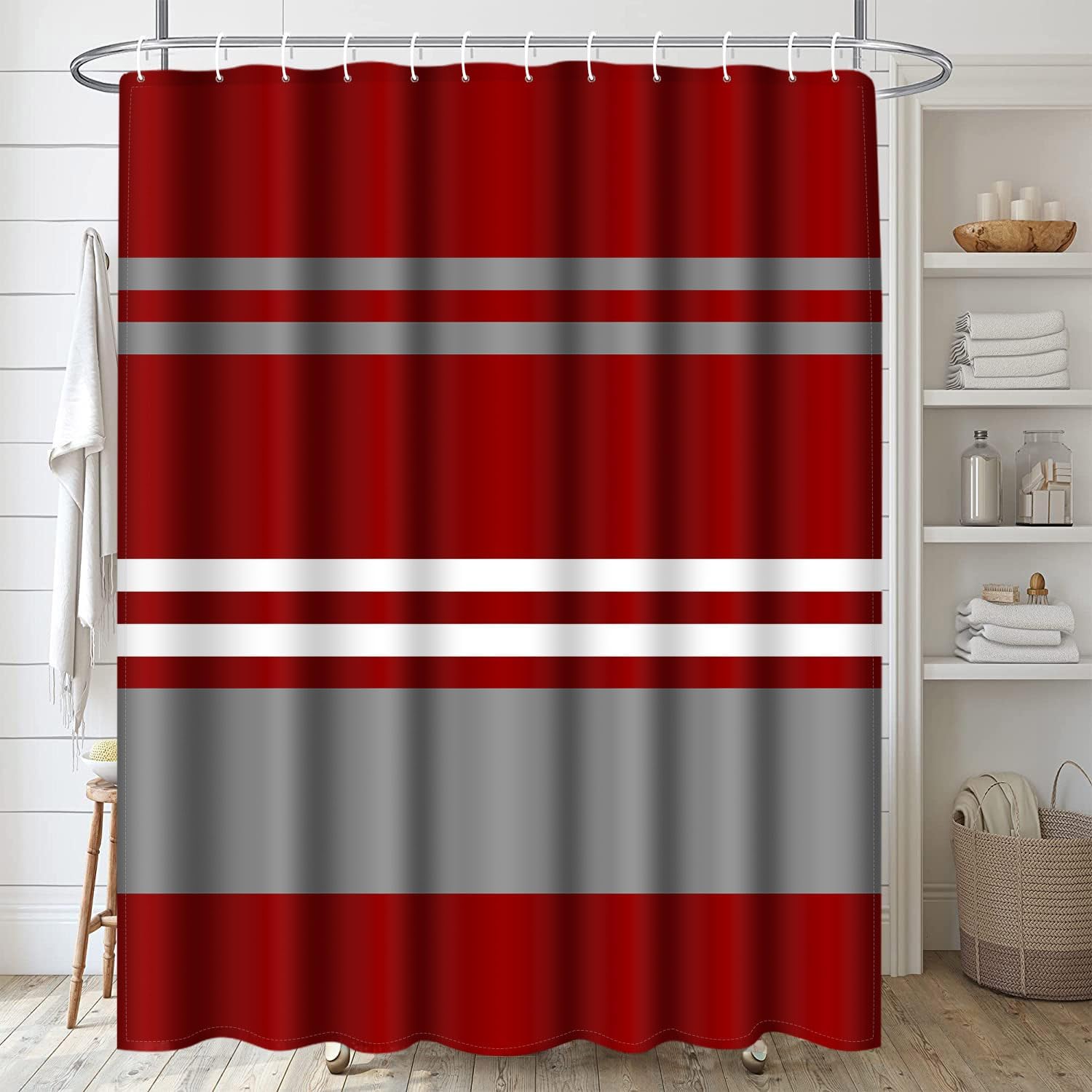 ArtSocket Bathroom Set of 3, Shower Curtain and Bath Rugs Burgundy Red image 5