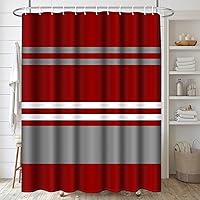 Vista 5 de ArtSocket Juego de baño rojo con cortina de ducha y alfombras y accesorios, juego de cortina de ducha gris a rayas burdeos, decoración moderna