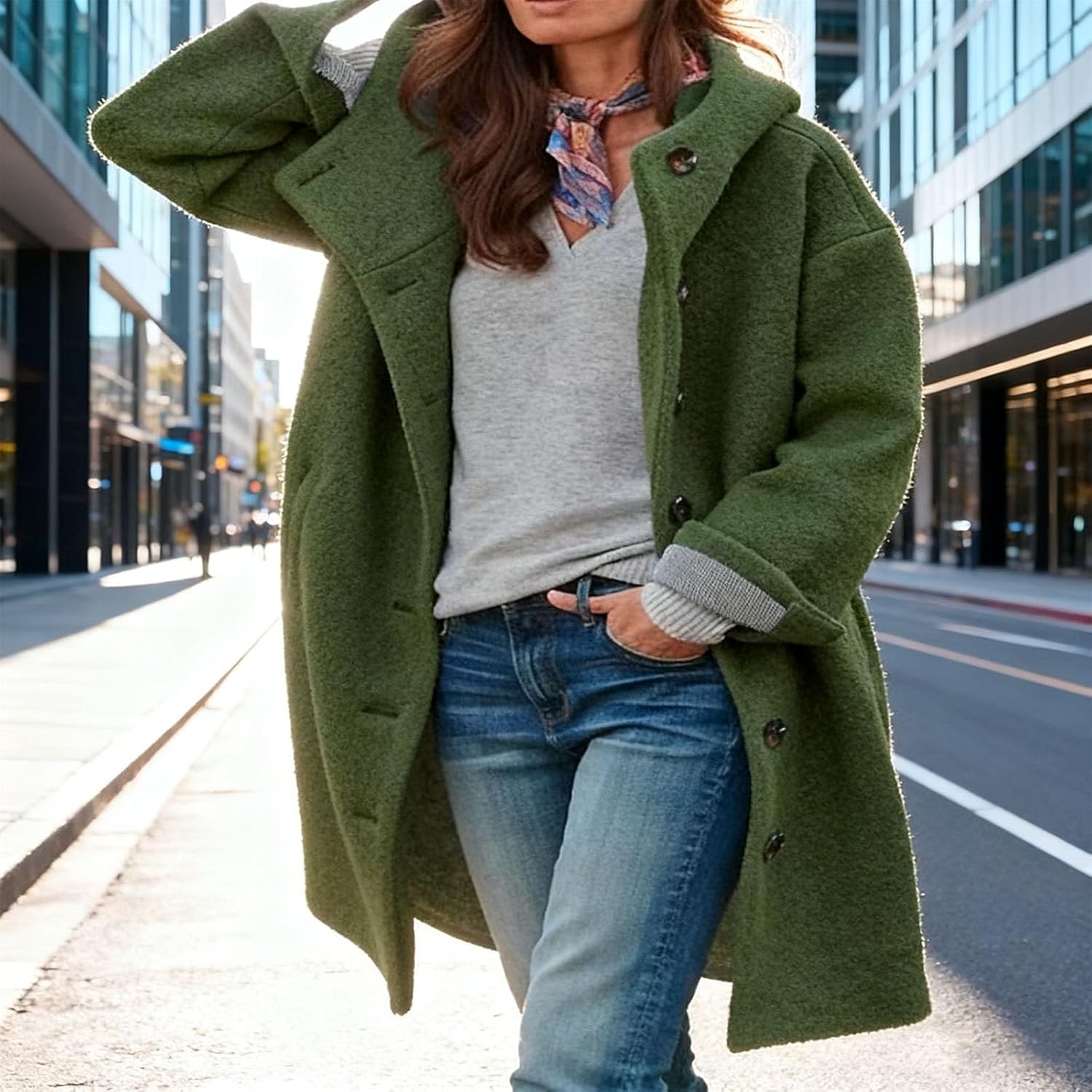 MATISUN Women's Pea Coat, Womens Wool Blend Pea Coat, Elegant Single Breasted Trench Coats for Women with Pockets