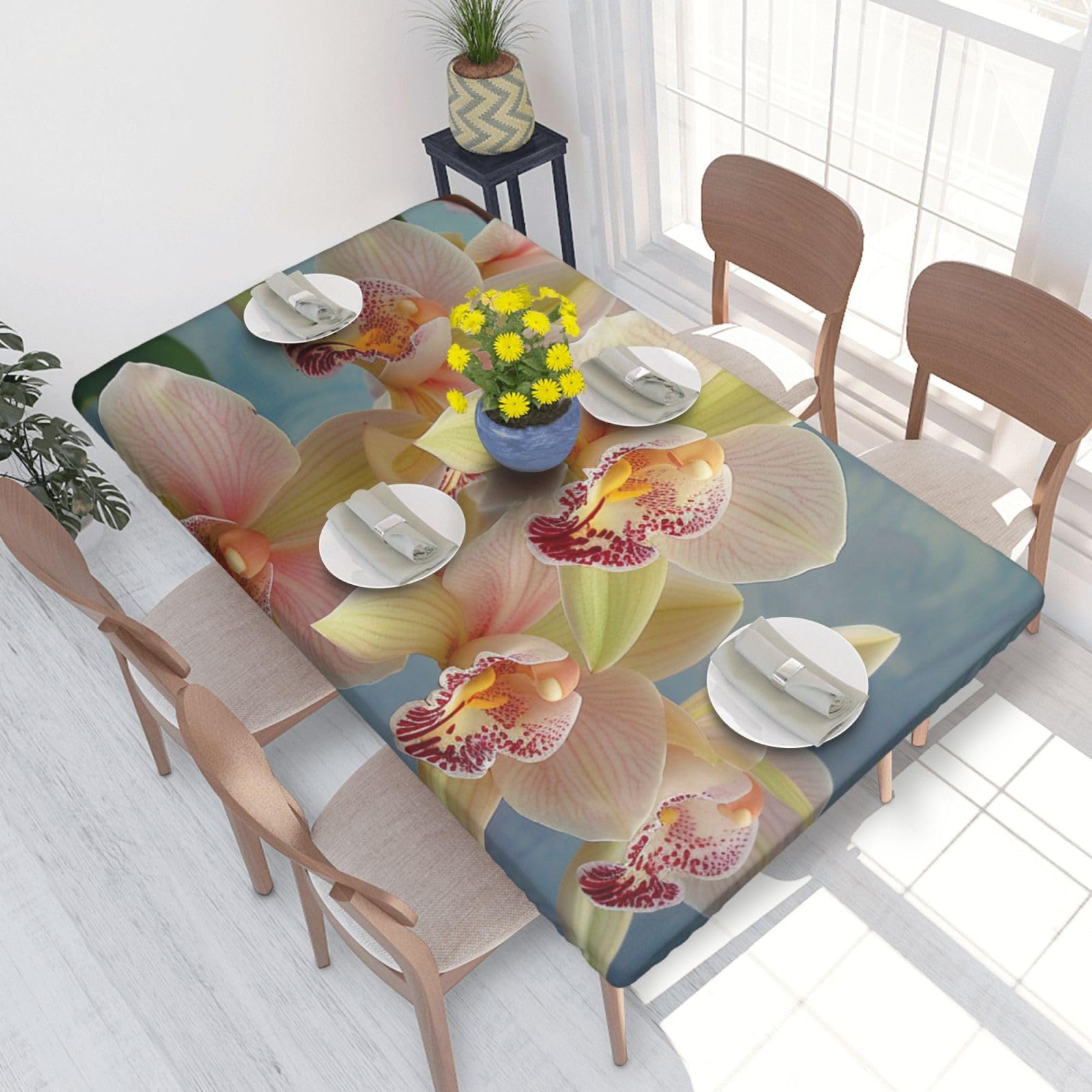 WPKJU Orchids Printed Tablecloths 4ft Rectangular Table Covers Washable Polyester Decorative Table Cloth for Dining Table Picnic Wedding
