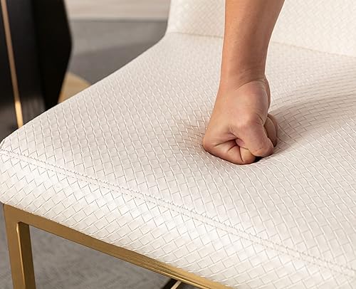 Miniatura 7 de VESCASA Sillas de comedor tapizadas de piel sintética tejida con respaldo, sillas modernas de mediados de siglo con marco de metal dorado para