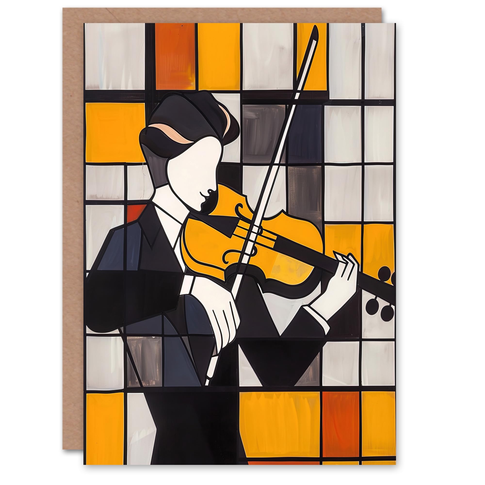 Artery8 Violinist Cubism Greeting Card Birthday Yellow