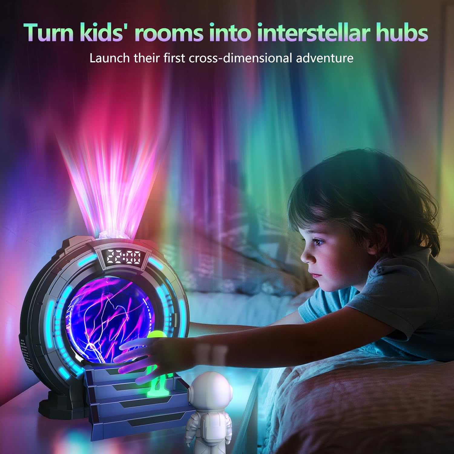 Galaxy Projector with Plasma Ball, 8 Aurora Lights, White Noise Machine, Bluetooth Speaker, Timer Alarm Clock, Remote Controlled Night Light for Bedroom, Kids/Adults, Party, Gifts