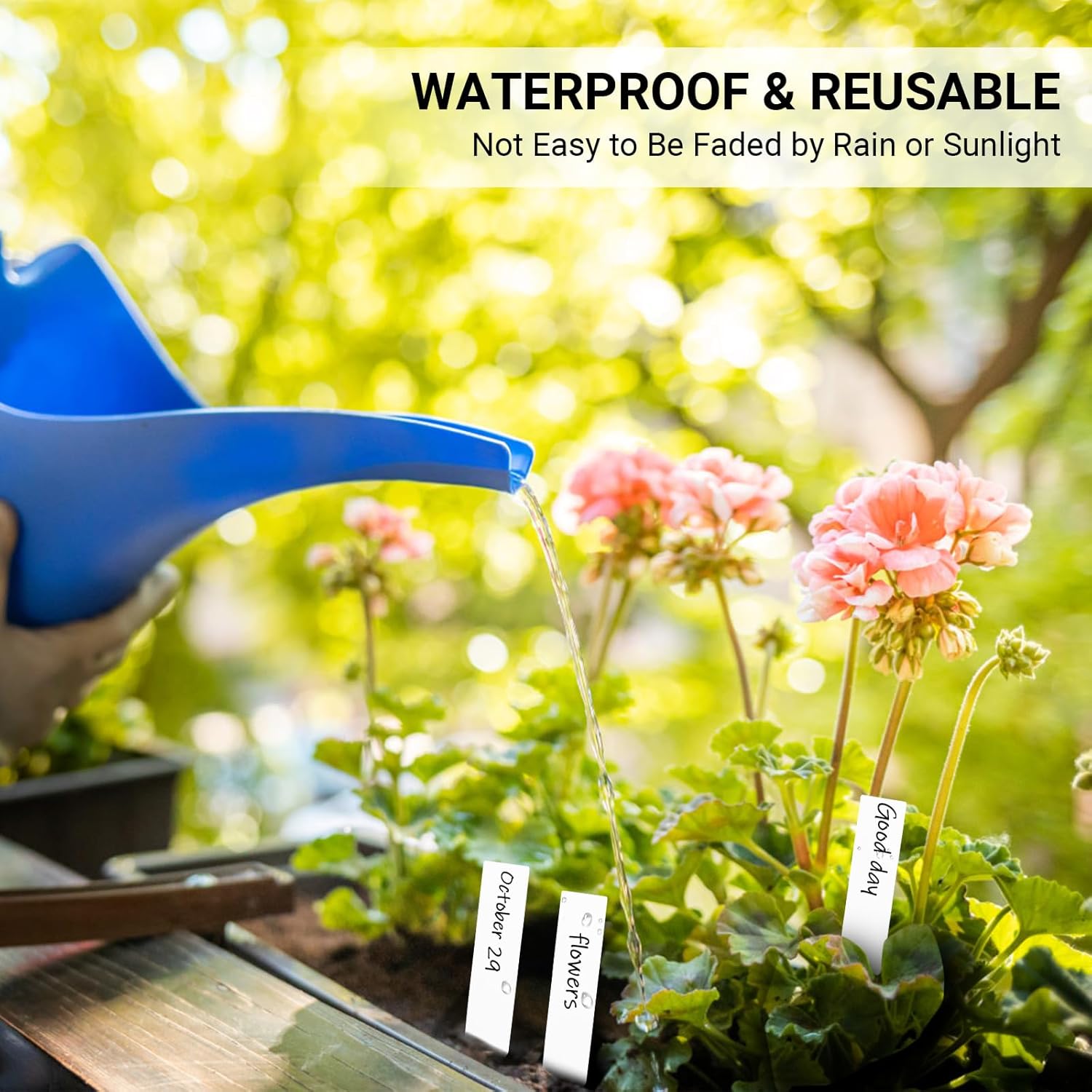 GREANER Window Boxes Planters with 100PCS 4inch White Plant Label, 3PCS 16x3.8 Inch Large Herb Planters with Tray, Indoor Succulent Cactus Flowers Vegetable Plastic Rectangle Pots for Balcony, Office,