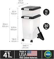 Vista 3 de IRIS USA Contenedor hermético de almacenamiento de comida para perros combinado de 30 libras y 11 libras, caja apilable para premios, cuchara de 2