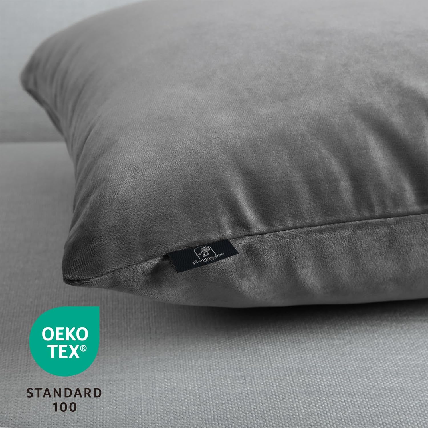 Phantoscope Pack of 2 Velvet Decorative Throw Pillow Covers Soft Solid Square Cushion Case for Couch Dark Grey 26 x 26 inches 65 x 65 cm