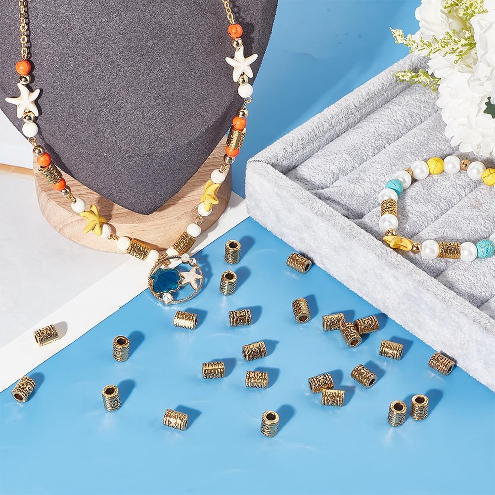 1 Box 100Pcs Hollow Tube Beads Gold Column Spacer Bead Bulk Tibetan Antique Golden Alloy Metal Curved Large Hole Bracelet Loose Beads for Jewelry Making Necklace Bracelet Charms DIY Crafts - Image 4