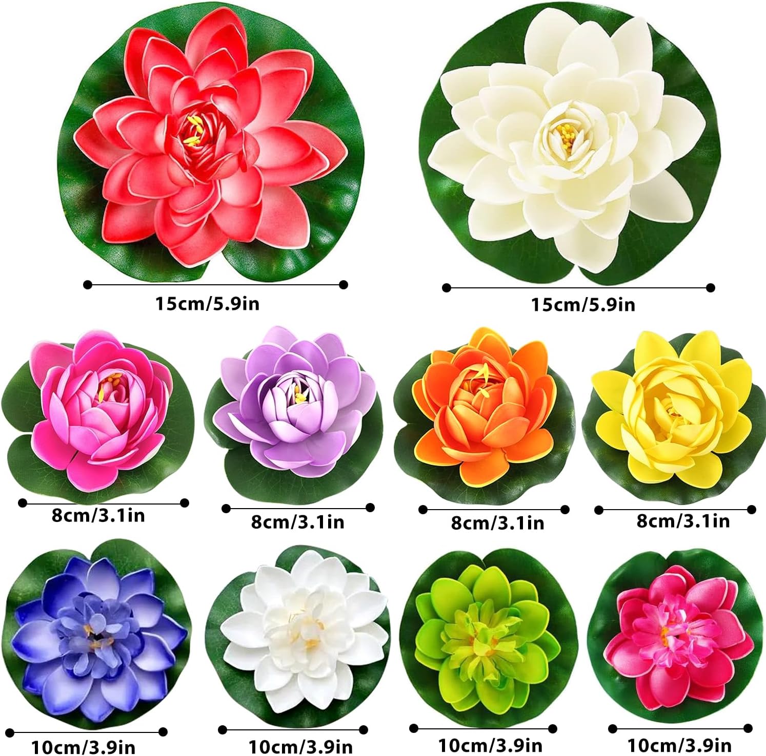 19pcs Realistic Floating Foam Lotus Flowers and Lotus Leaves, Artificial Lotus Flowers Water Lilies for Pond Pool, 4" and 6" Large Beautiful Lifelike Water Lilies for Fountain Garden Decoration thumbnail