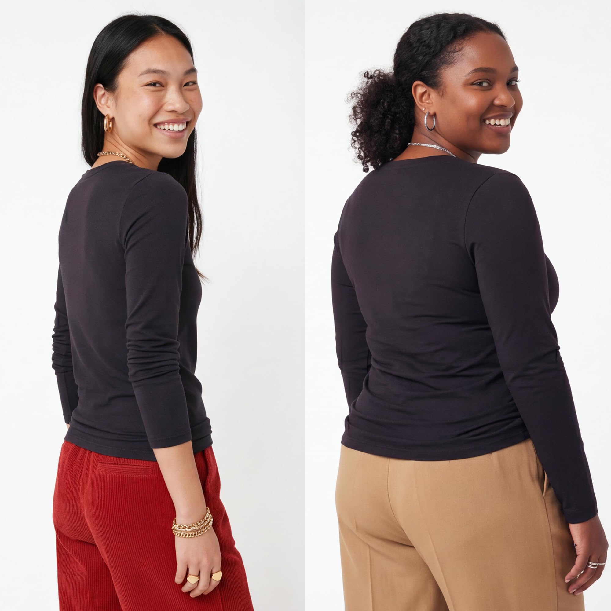 Emmalise T-shirt basique à manches longues et col rond pour femme