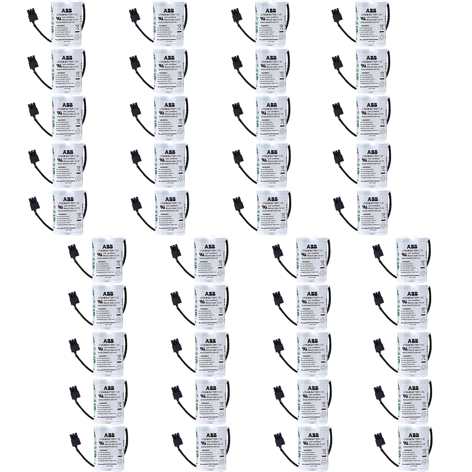 40-Pack 3HAC044075-001 01 3600mAh 7 2V with Black Plug Non-Rechargeable Lithium Battery for ABB Robot CPU ABBTA521 ABB3HAC16831-1
