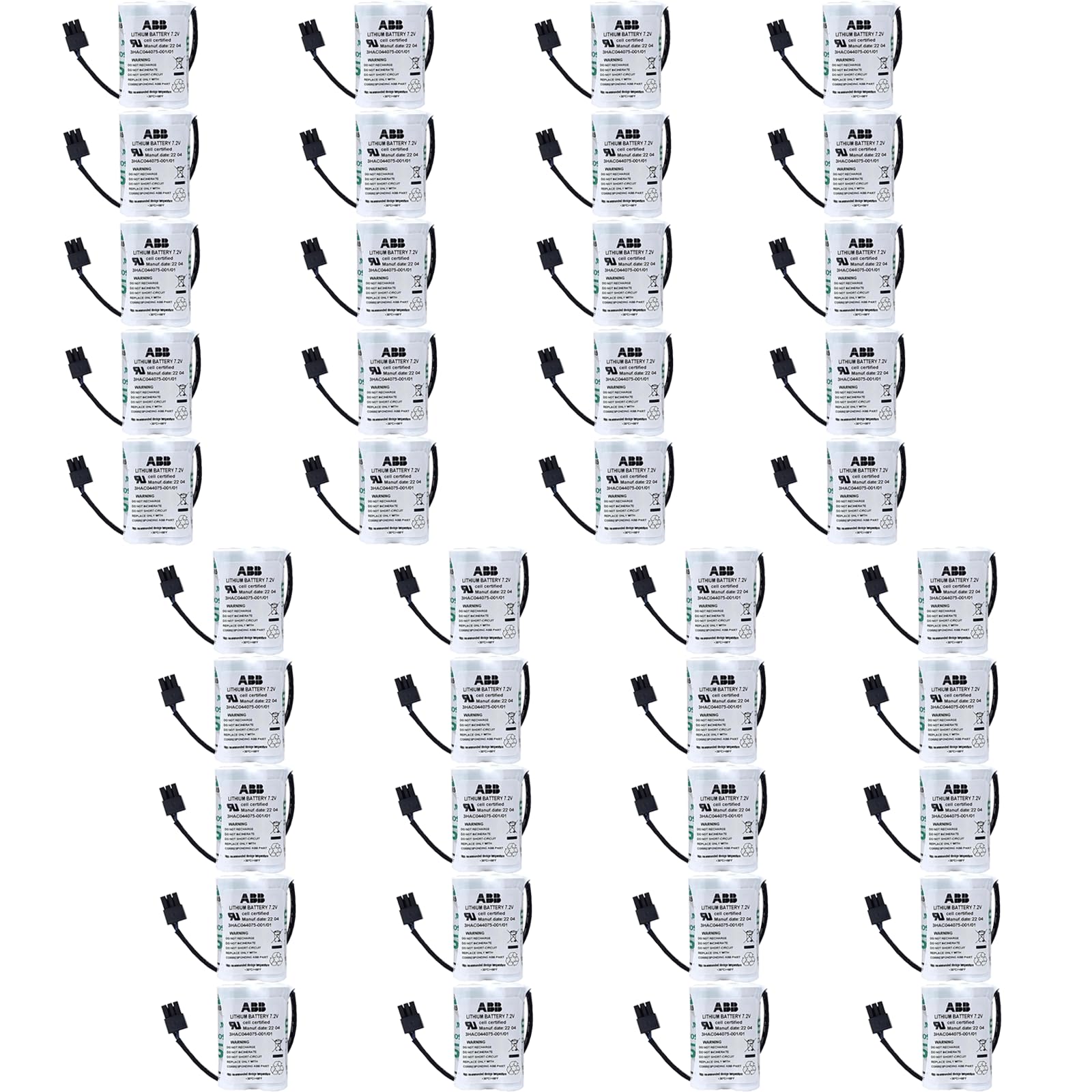40-Pack 3HAC044075-001 01 3600mAh 7 2V with Black Plug Non-Rechargeable Lithium Battery for ABB Robot CPU ABBTA521 ABB3HAC16831-1