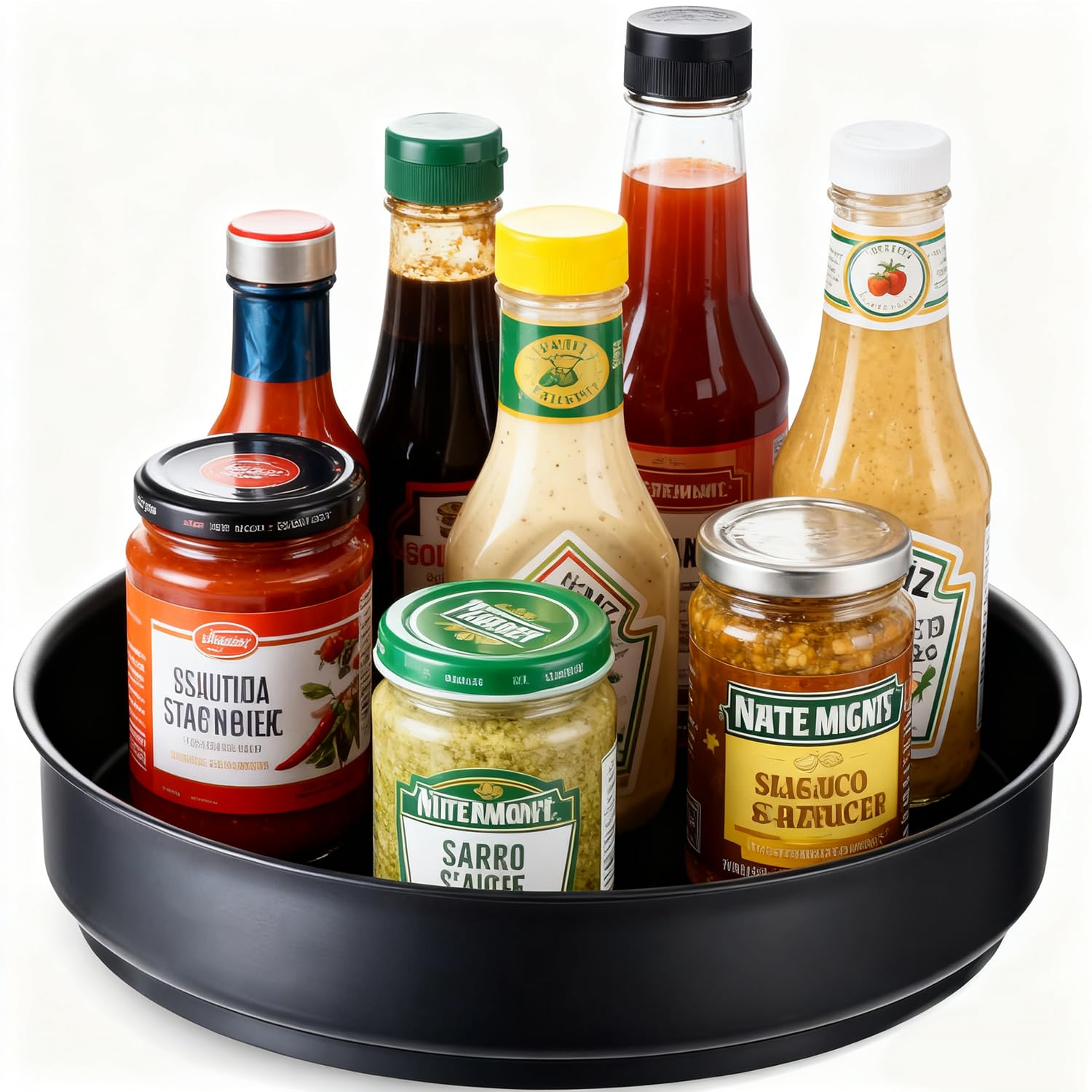 Pigpigfly Black Lazy Susan Turntable,Kitchen Storage Rack,Rotating Spice Rack,Stainless Condiments Organizer,Kitchen Storage & Organisation(25Cm)