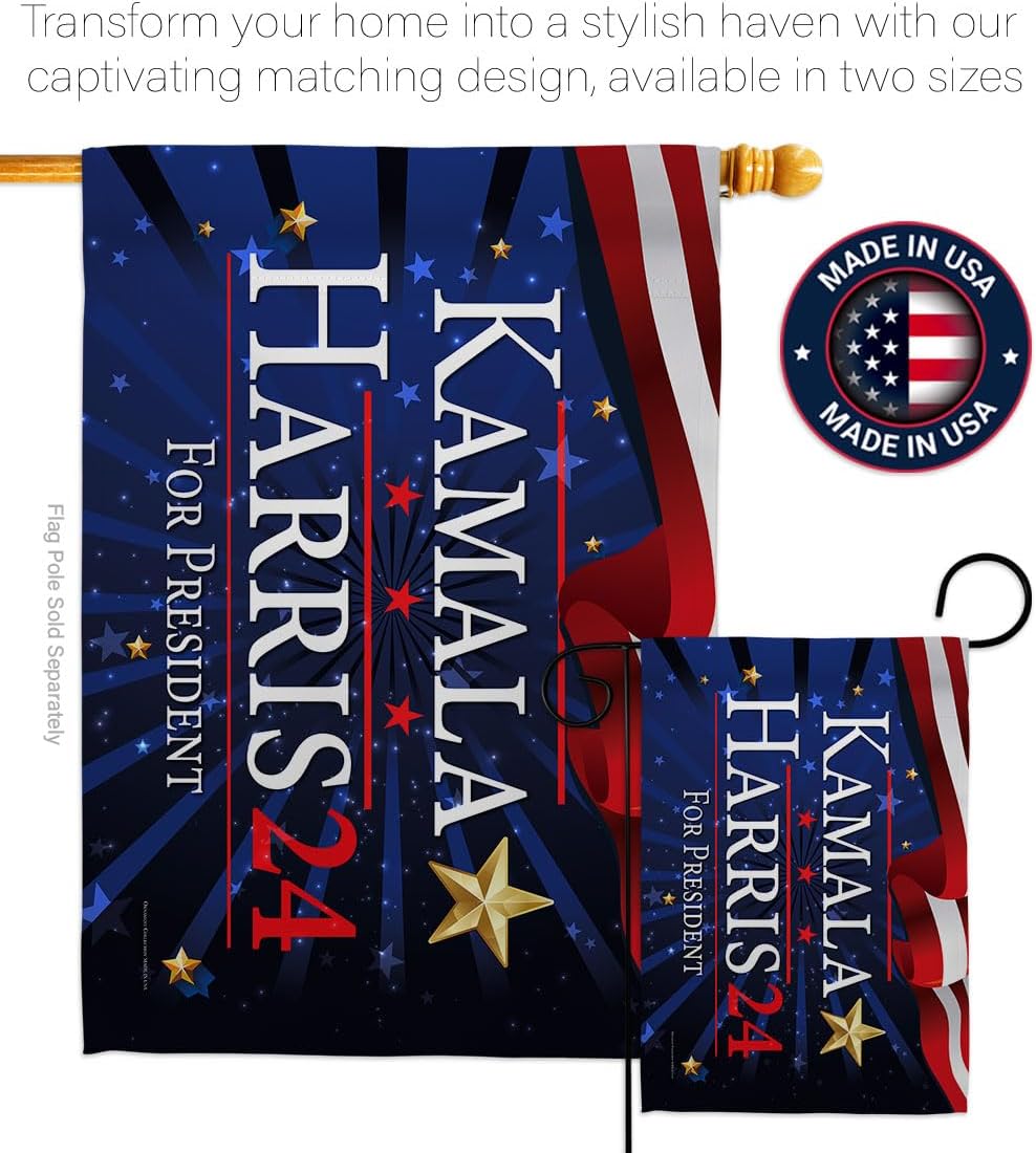 Kamala Harris Stars and Stripes Flag Patio Decor Home Yard Sign Wall Room Tapestry Porch Poster Rally Shooting 2024 President 47 MAGA Garden Patriotic Outdoor Decorations Democrat Gift Made In USA