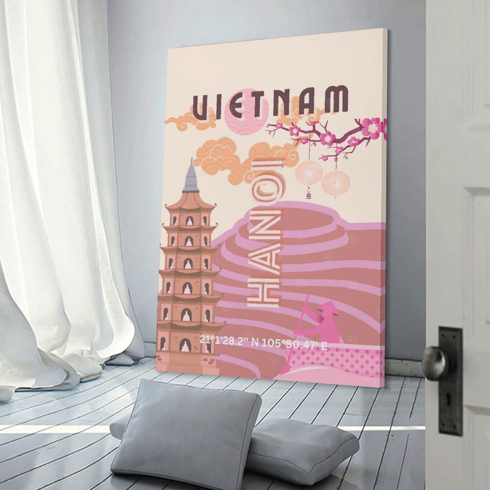 Junmoney Vietnam, Hanoi Travel Canvas Wall Art, 12x18inch(30x45cm), for Bedroom, Guest Room Or Reading Nook, Decorative Wall Art for Cosy Rooms