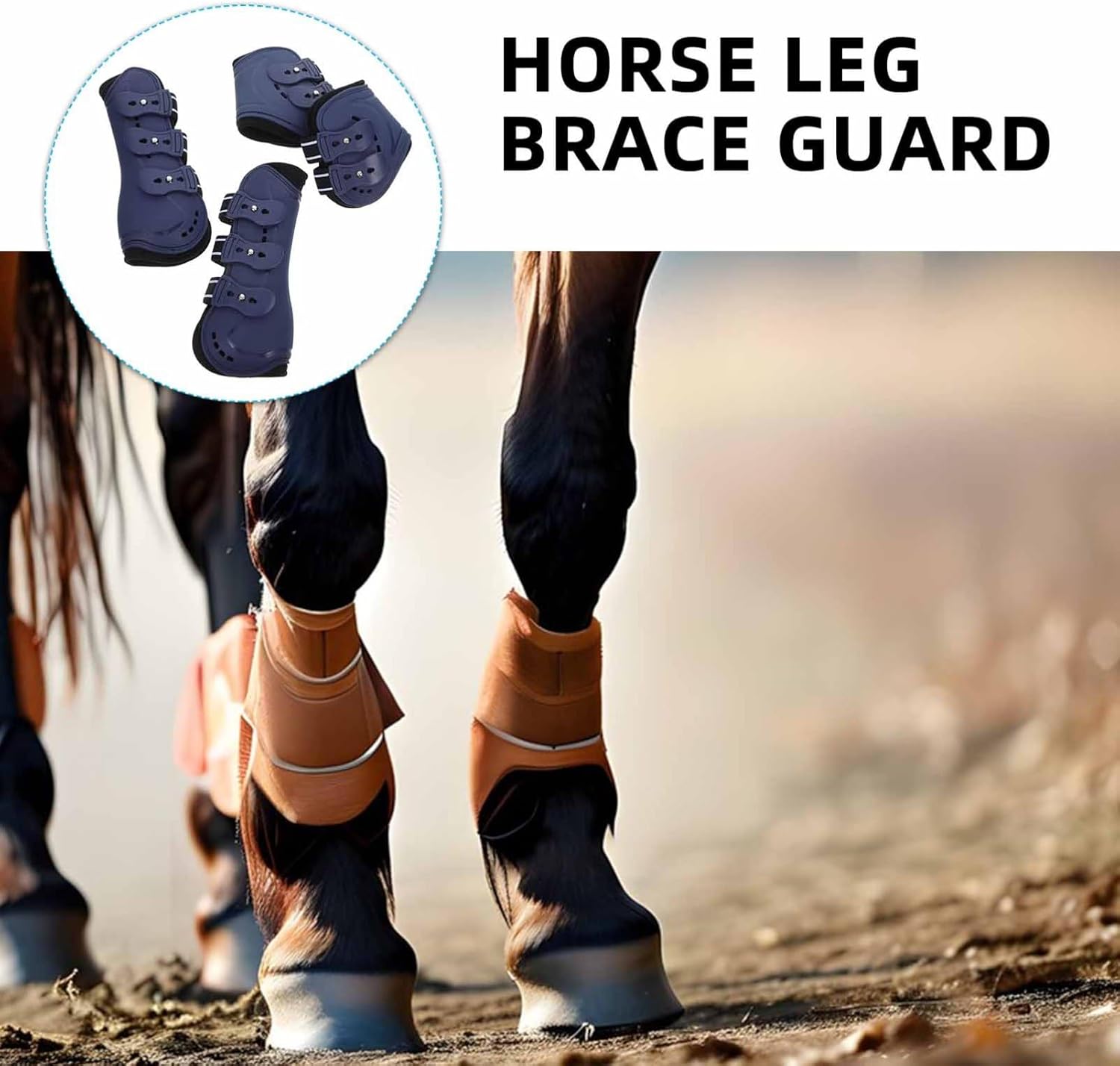 Mikikit 4 Pcs Horse Sports Boots Durable PU Leg Wraps for Front Rear Legs Protection Reusable Tendon Cover for Equestrian Training Jumping Stylish Convenient Design