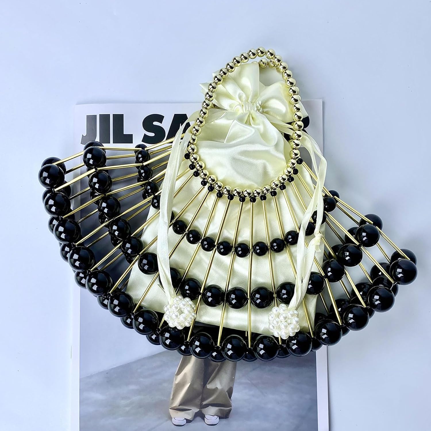 SHESRA Luxury Pearl Purses Shoulder Bag for Women Pearl Bag Handmade Bags Women's Crossbody Beaded Clutch Evening Bag Wedding Party Bridal Party Gifts 05