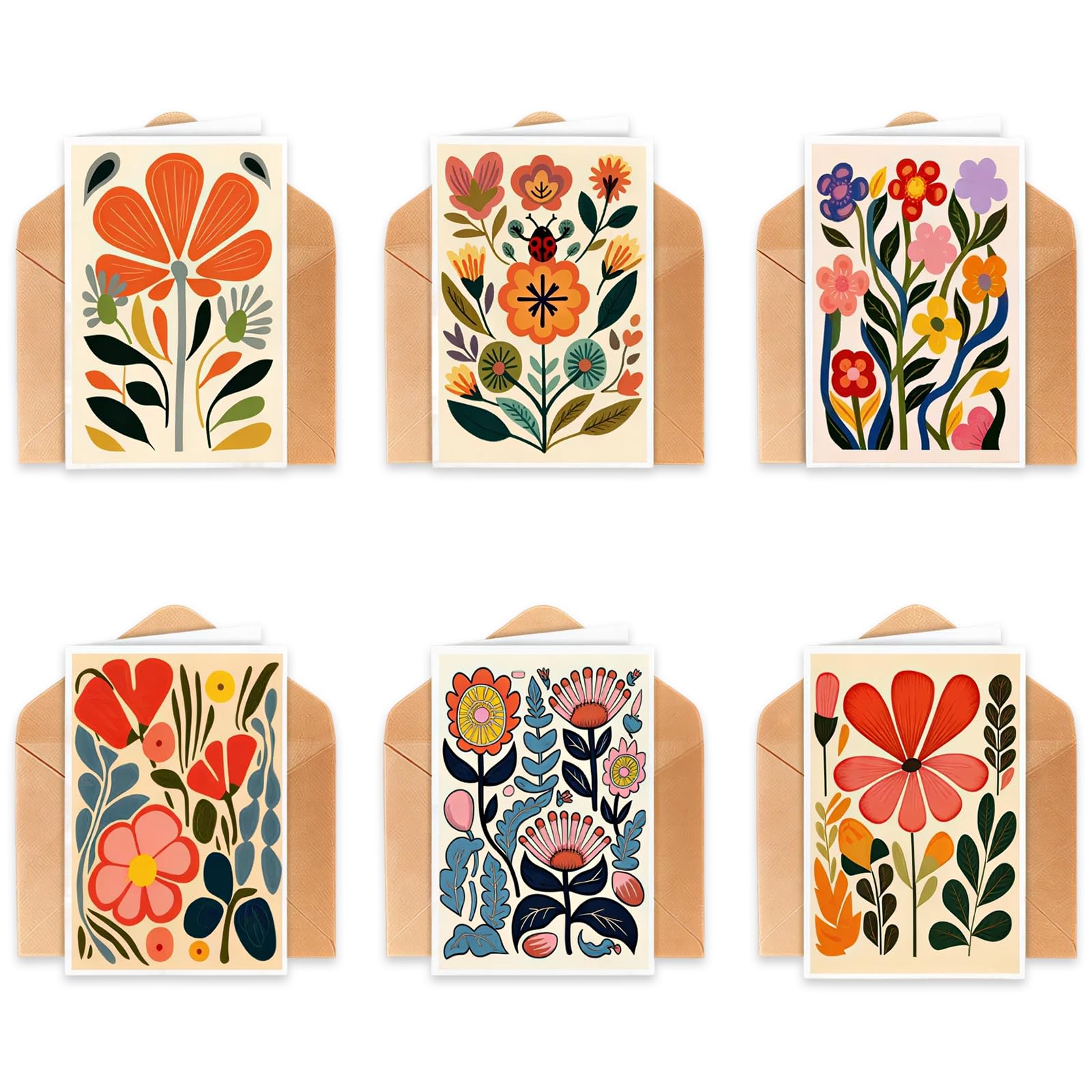 6 PCS Happy Birthday Card, Elegant Floral Design Greeting Cards, Blank Cards and Envelopes for Anniversaries, Graduation Season, Personalised Birthday Card for Friends Classmates Colleagues