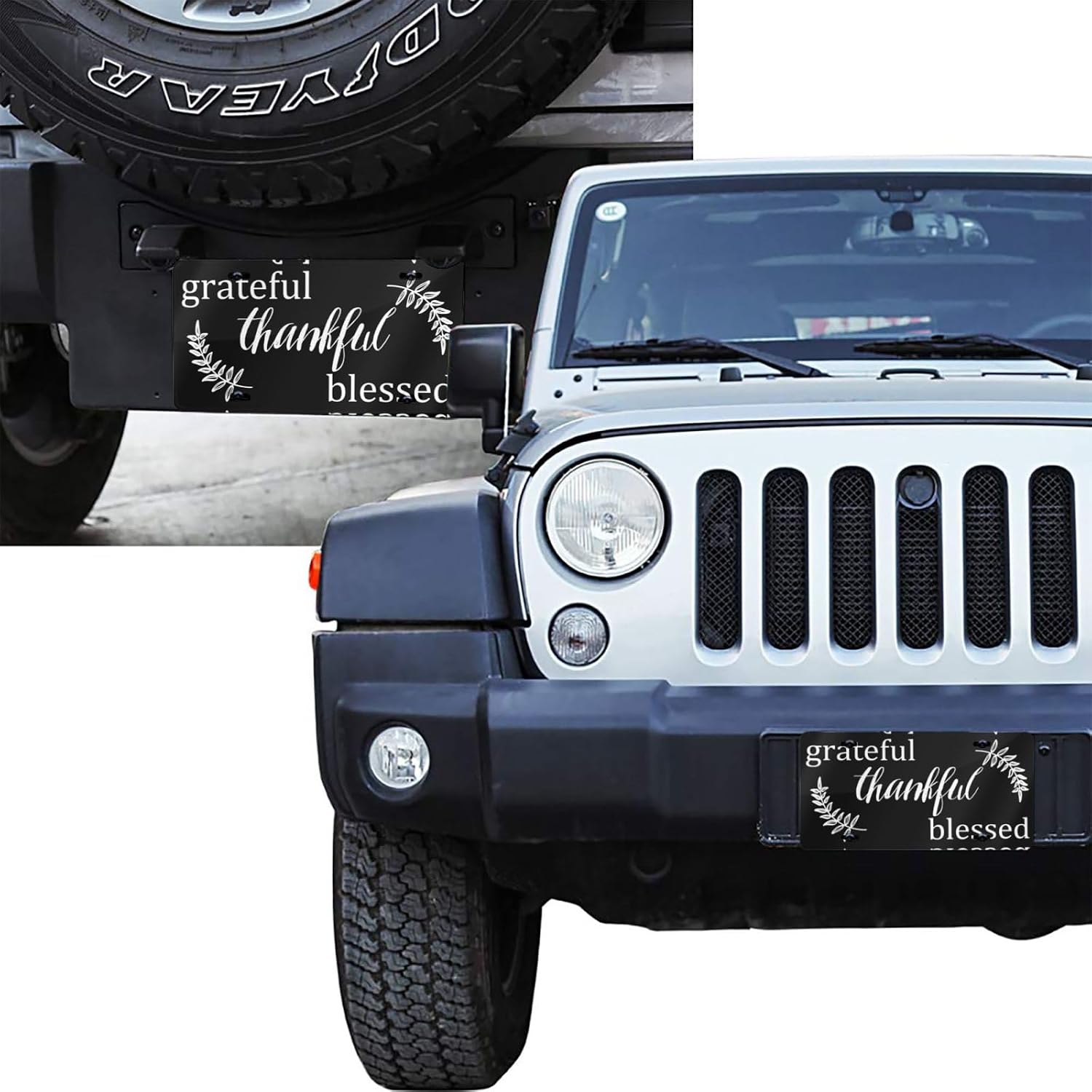 Grateful Thankful Blessed Front License Plate 6" * 12" for Women | Car Vanity Plates Decorative Aluminum Metal Cute Novelty License Plate Cover for Men (4 Holes)