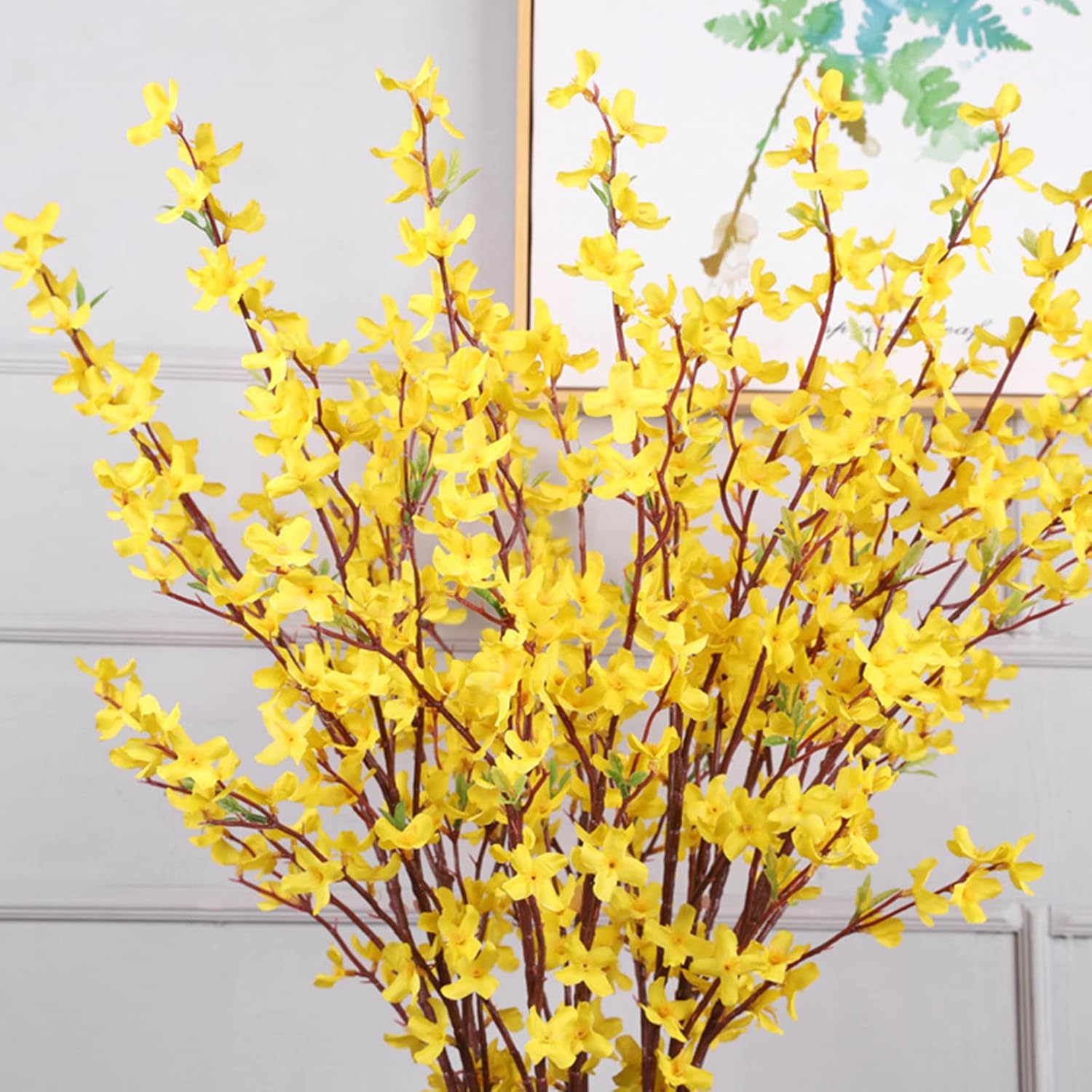 WDDH 6Pcs Artificial Yellow Silk Jasmine Stems,Long Faux Forsythia Stems Real Touch Fake Jasmine Flowers Bouquet, DIY Vase Branch Arrangements for Home Party Office Table Wedding Decor