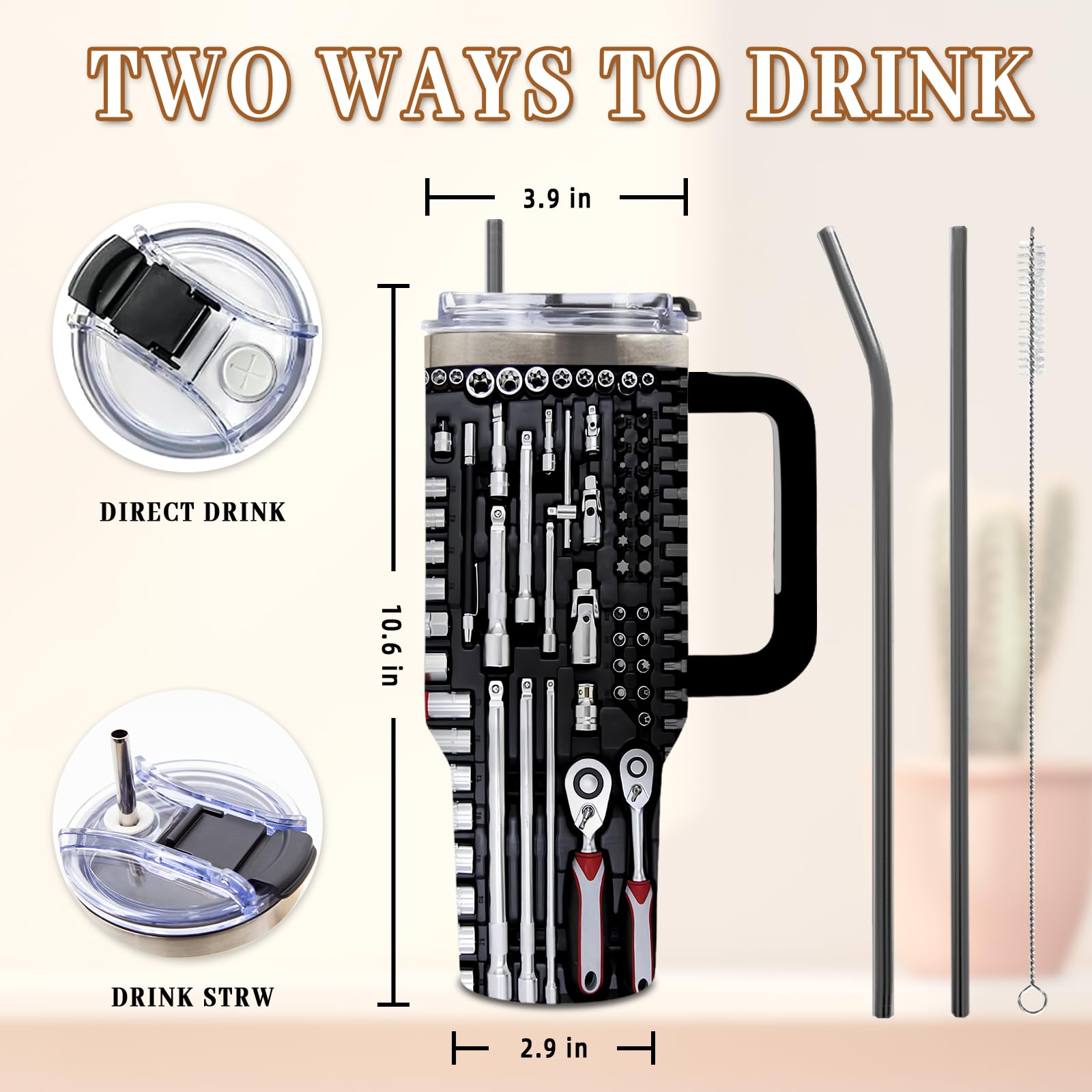 DUUV Mechanic Gifts for Men, Birthday Tumbler for Dad, Toolbox Christmas Thanksgiving Gift for Father, Realistic Gift Ideas, 40 Oz Tumbler with Handle Lid and Straw, 1PCS