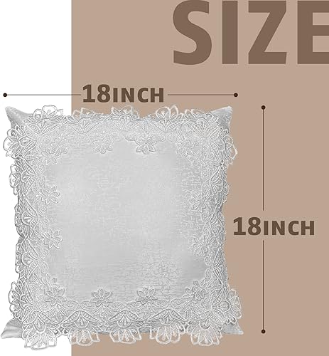 Miniatura 2 de Juego de 2 fundas de almohada de 18 x 18 pulgadas, fundas de almohada suaves de encaje blanco, decoración de sala de estar, exquisita funda de cojín