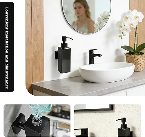 Miniatura 6 de Black Soap Dispenser, Wall-Mounted 304 Stainless Steel Liquid Soap Dispenser for Kitchen and Bathroom