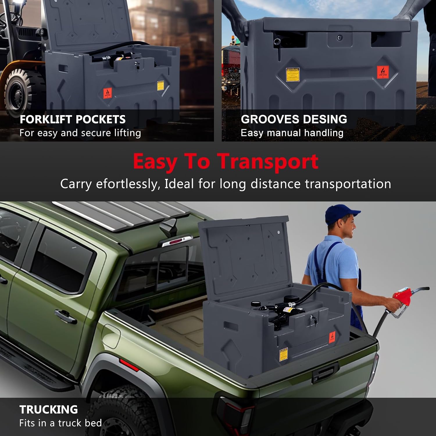 Portable Diesel Tank, 52 Gallon Diesel Transfer Tank, Diesel Tank with 12V Electric Fuel Transfer Pump,Portable Diesel Fuel Tank for Diesel Transportation (gray)