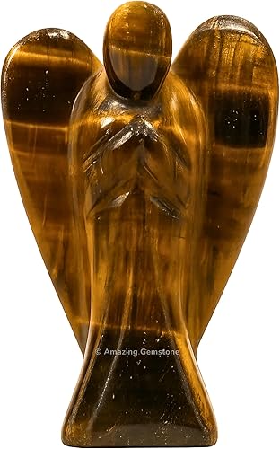 Amazing Gemstone Figura de ángel de ojo de tigre Ángel de cristal de ojo de tigre y ángel de la guarda de bolsillo (4 pulgadas)