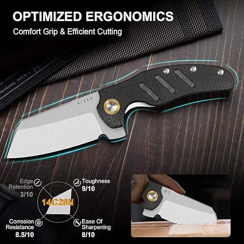 Miniatura 4 de Kizer Cuchillos de bolsillo, Sheepdog XL C01C Cuchillo plegable con clip, cuchillo táctico de supervivencia con mango de fibra de carbono G10,