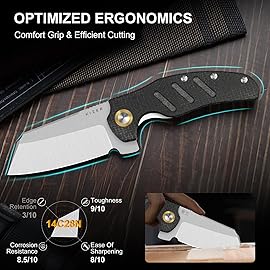 Kizer C01C XL Sheepdog Pocket Knife, 3.9 14C28N Sheepsfoot Blade EDC Folding Knife with Black Burlap Norplex UltreX Micarta Handle, Liner Lock, Flipper, Camping Knives for Men Women, V5488M2