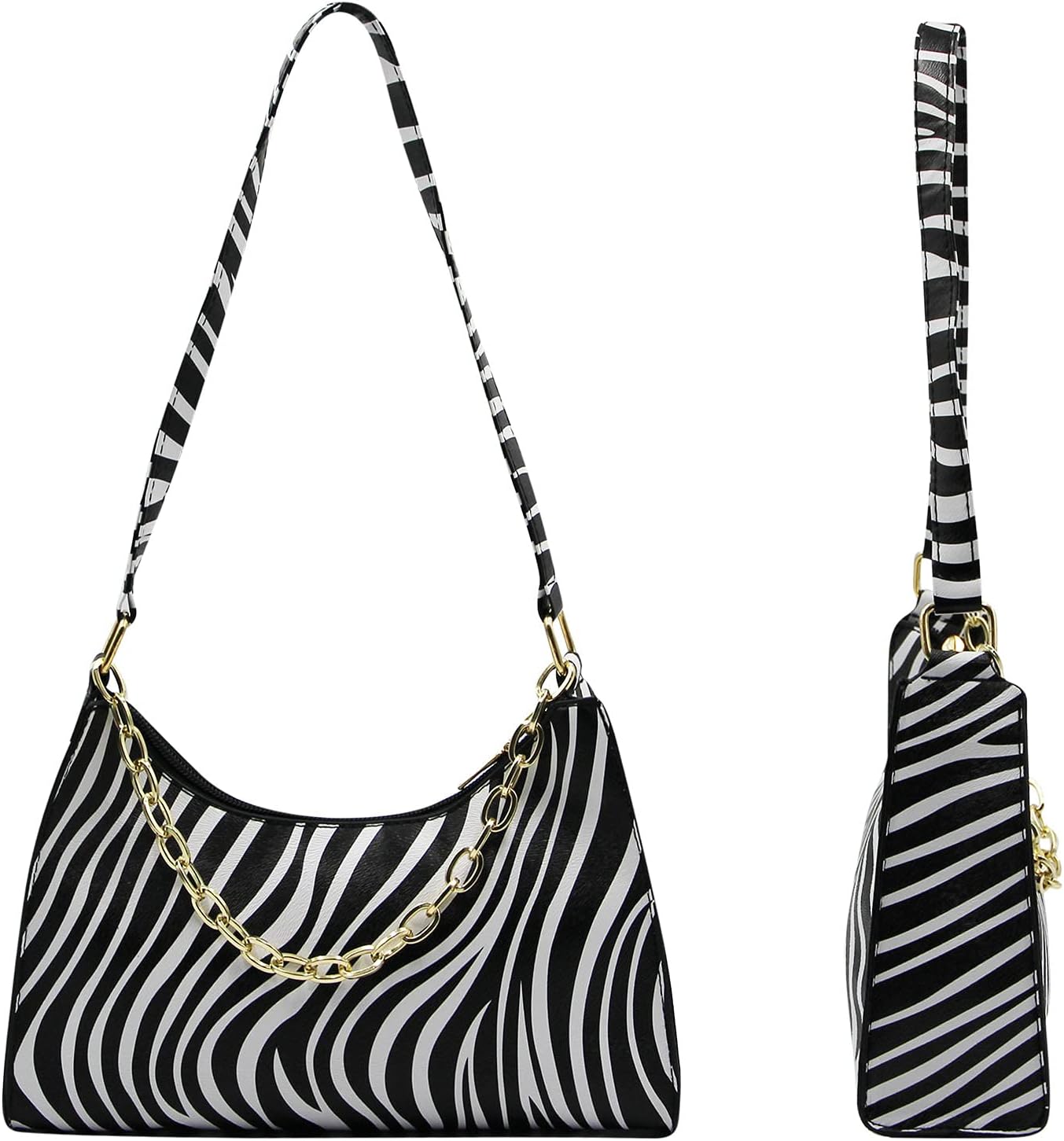 Suillty Women's Zebra Print Tote Shoulder Bag Leather Top Handle Purse Travel Handbag Clutch Wallet with Chain - Image 7
