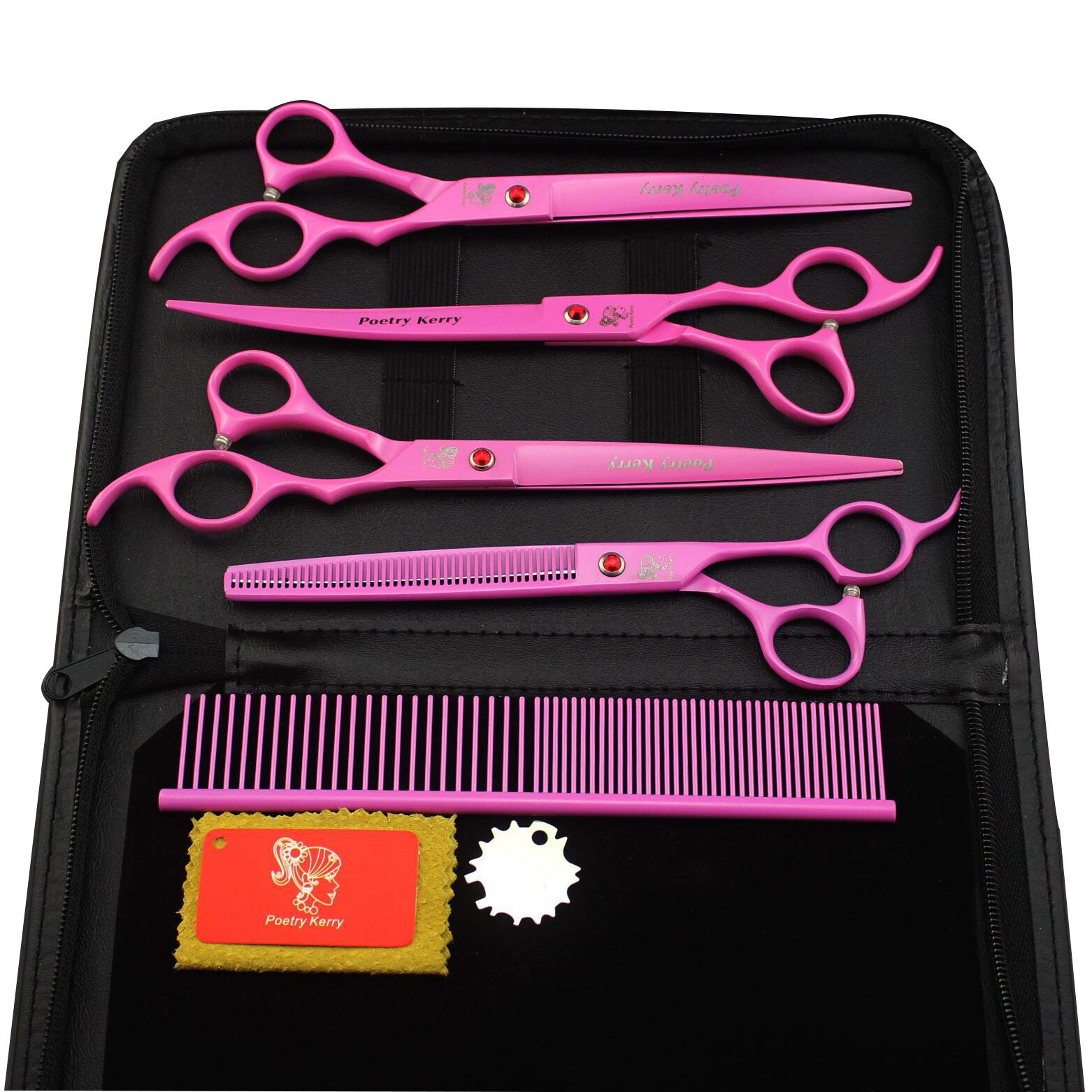 JIESENYU Juego de tijeras de aseo para mascotas, kit profesional de acero inoxidable para perro o gato con tijeras de corte de 7 pulgadas, tijeras de adelgazamiento, peines curvos