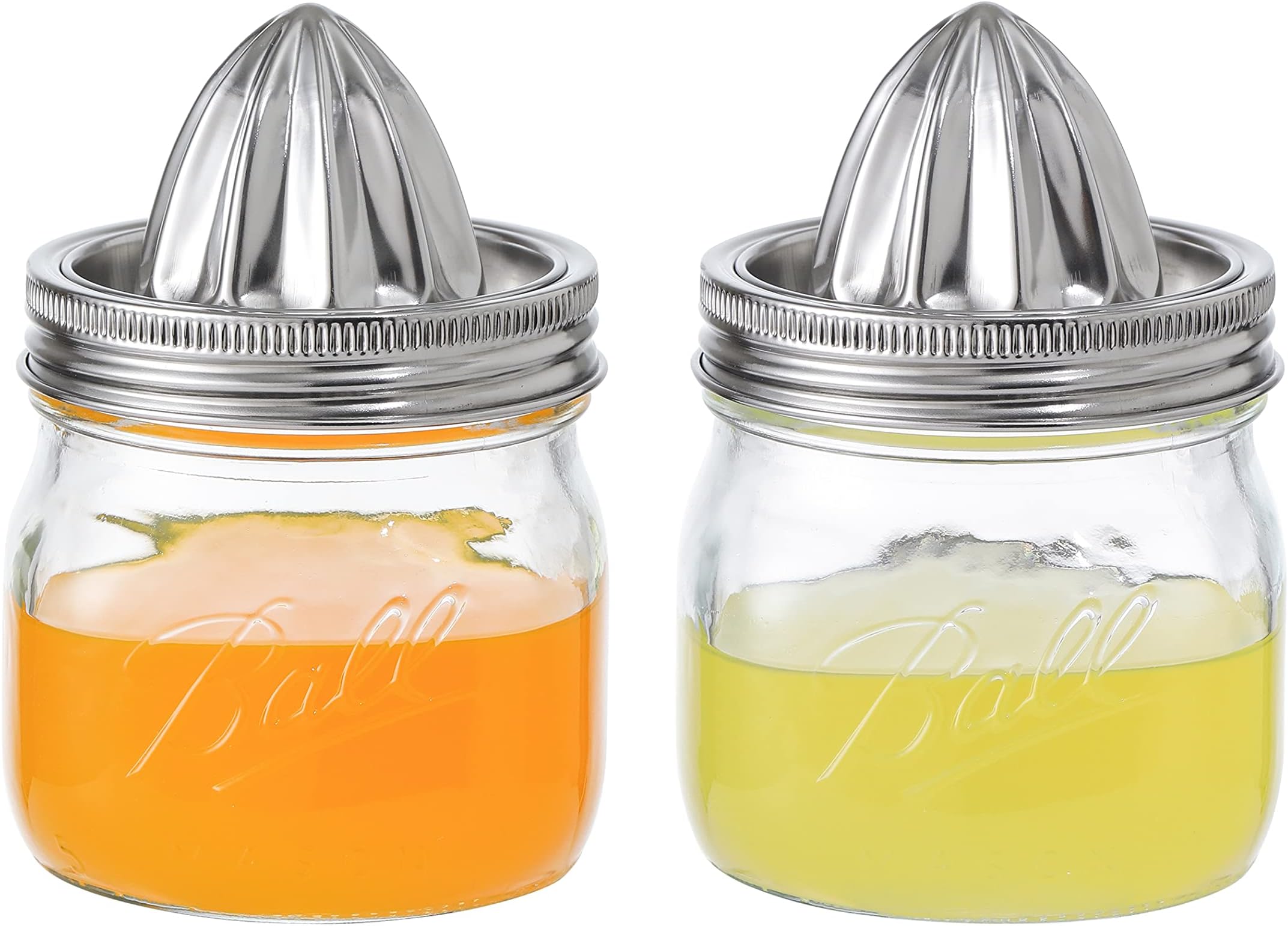 Lemon Lime Orange Manual Juicers Stainless Steel Hand Squeezer with Glass Mason Jars, set of 2 (16 OZ)