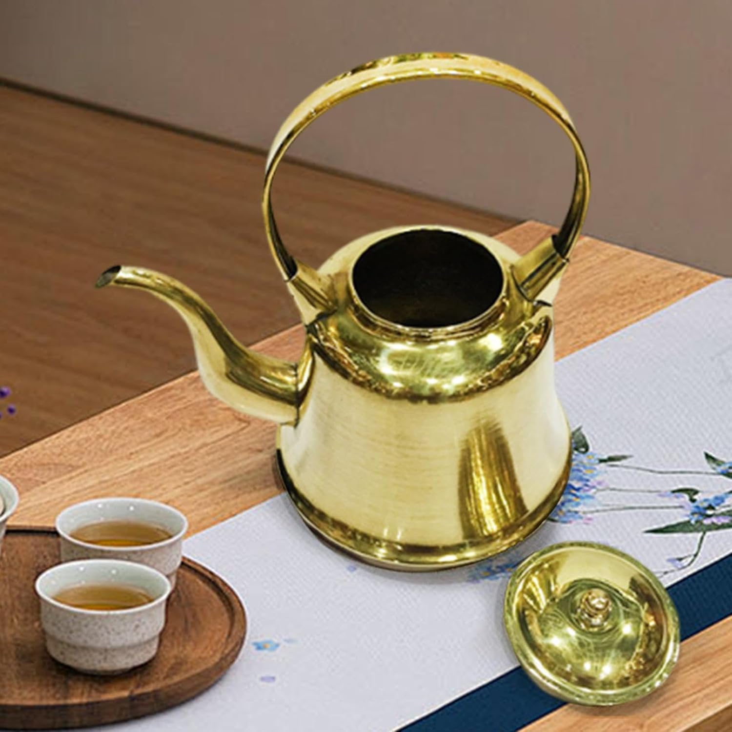 Copper Kettle,Tea Kettle,1.5L Handmade Water Boiler Jug,Hot Water Kettle,Copper Teapot for Induction/Gas Stoves,Stovetop, Brass