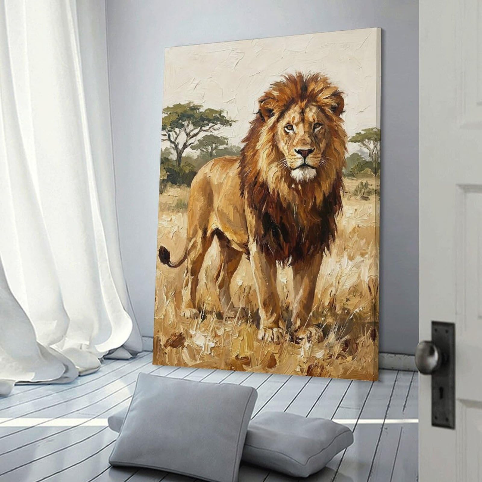 Junmoney Majestic Lion in African Savannah Hanging Wall Art 20x30inch(50x75cm), for Gallery Wall Decor And Room Displays, A Versatile Canvas Print for Layering
