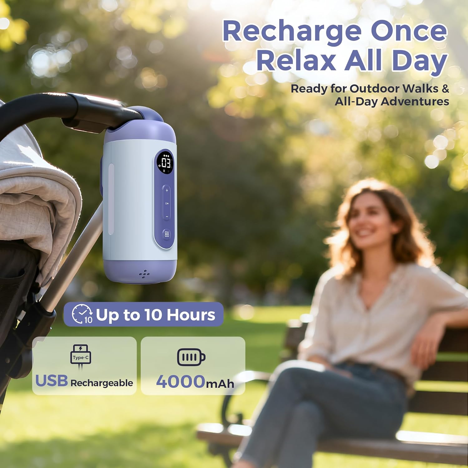 Rechargeable Hands-Free Baby Rocker & Sleep Soother – Portable Vibration Device with 6 Levels, 21 Melodies & Smart Sensor – Fits Most Strollers, Car Seats & Baby Gear, Travel Essential for Newborns