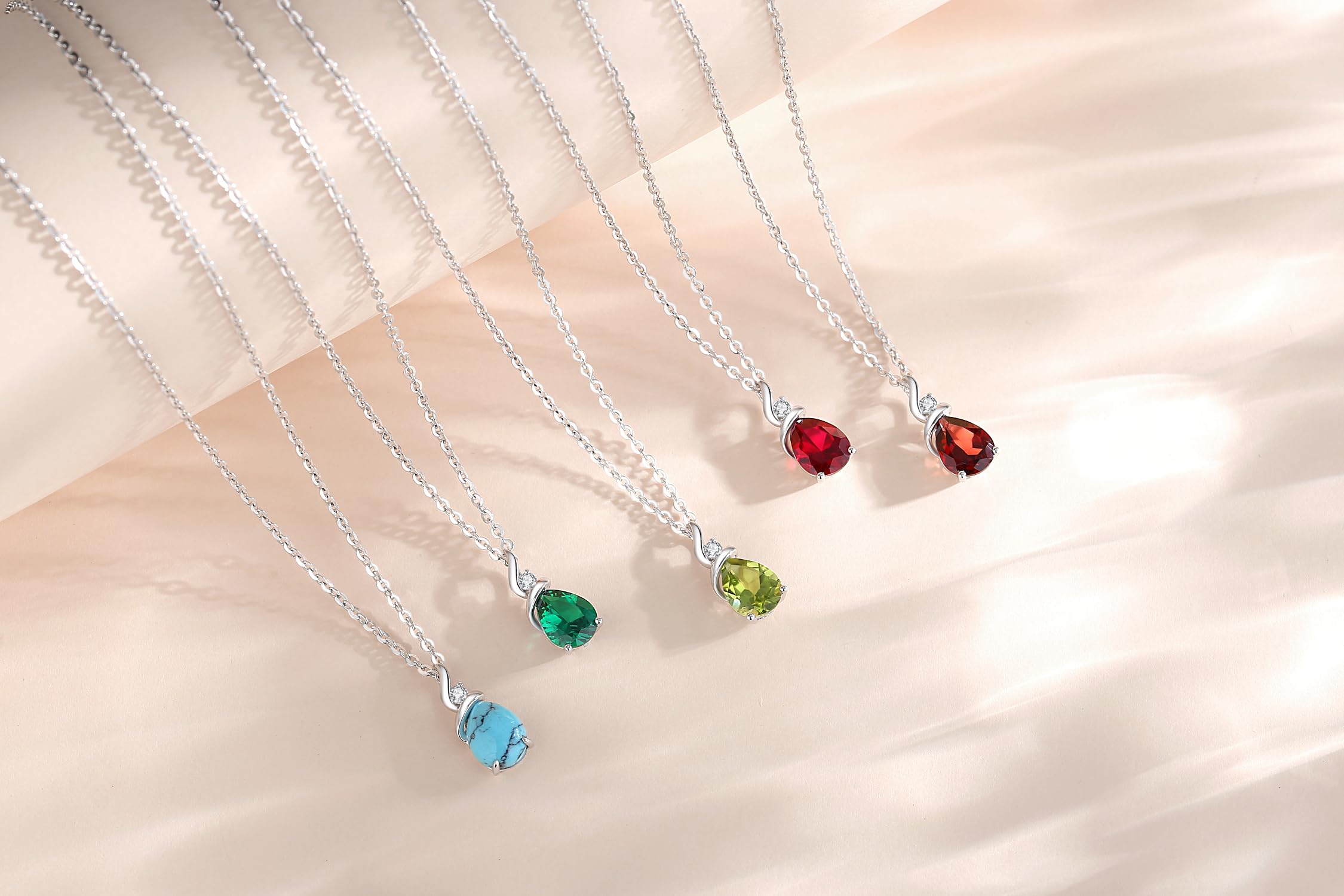 Collana Donna Goccia con Oro Bianco 14 carati Ciondolo e Argento 925 Catena con Zaffiro/Smeraldo/Rubino/Acquamarina/Ametista/Granato/Peridotite/Topazio/Opale/Citrina e Diamanti Naturale Gioielli