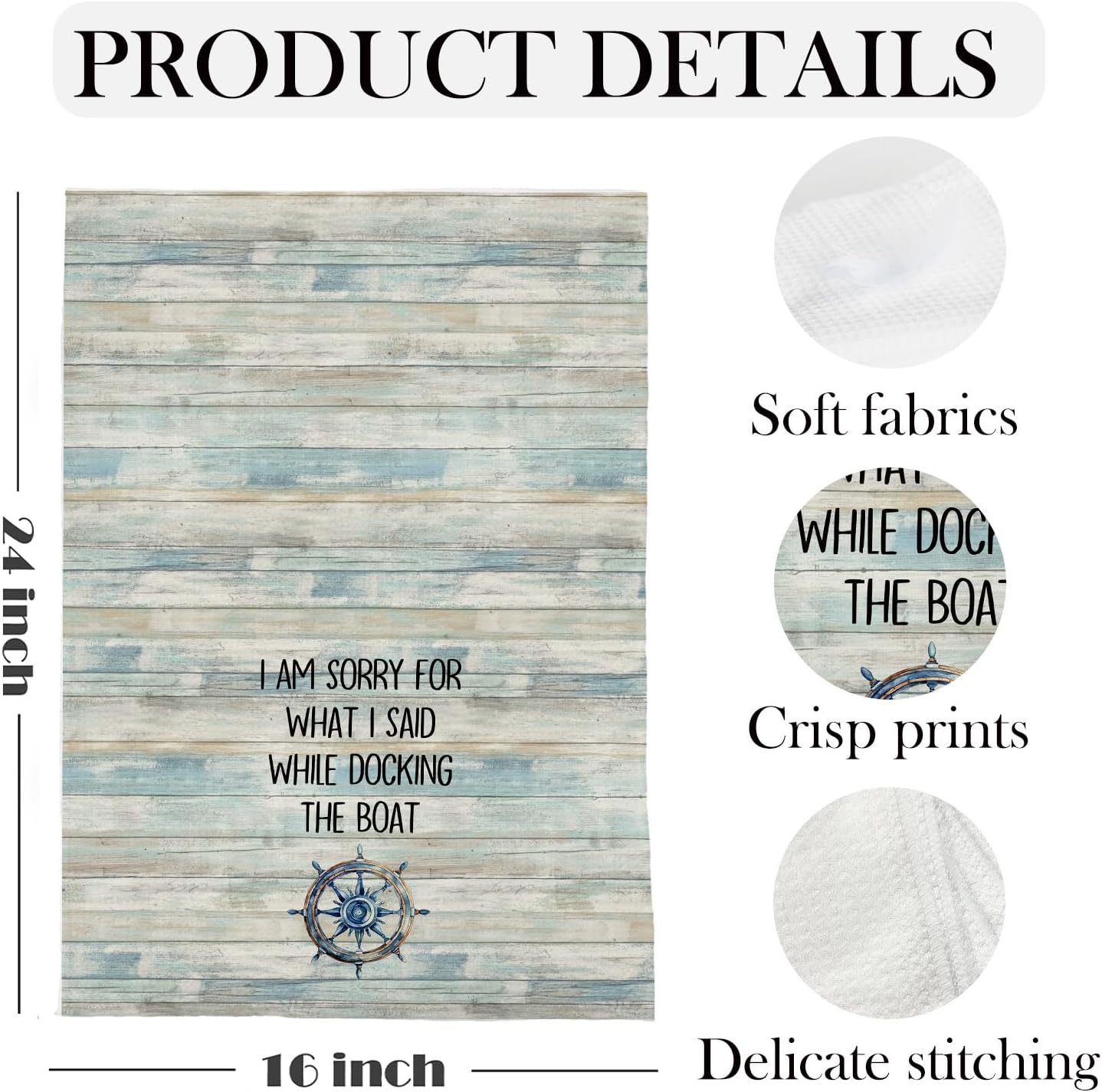 Funny Nautical Boating Kitchen Towels Decorative, Gifts for Boat Lovers Owners, Rustic Coastal Beach Dish Hand Tea Towels for Lake House Kitchen Bathroom, 16x24 Inch Set of 2