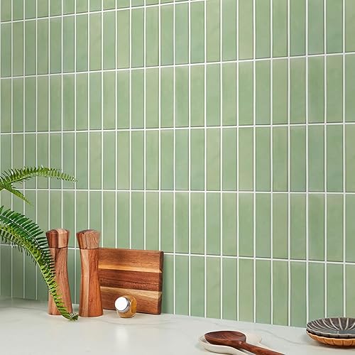 Miniatura 16 de Commomy Azulejos 3D de color verde mate para despegar y pegar, 10 piezas de PVC fino de 11.8 x 11.8 pulgadas para cocina, baño, inquilinos, Verde