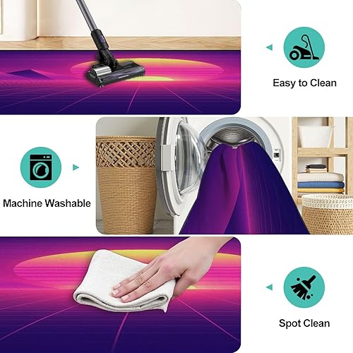 Miniatura 4 de Runner Rug Washable 2x8 Vaporwave retrowave synthwave Retro sci fi 1980s Landscape Cyber Non-Slip Hallway Area Rug Indoor Outdoor Home Decor for