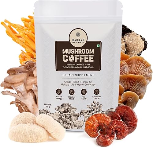 Café de hongos Bargad  6 hongos adaptógenos  Café instantáneo premium con beneficios de melena de león, chaga y cola de pavo para una mejor