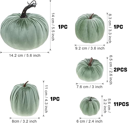 Miniatura 2 de Woration Juego de decoración de calabazas artificiales de 3 tamaños, calabazas falsas de terciopelo de tela de otoño para Halloween, Acción de