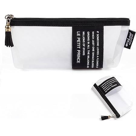 Amazon Oneleaf ペンケース 筆入れ 筆箱 小物入り シンプルデザイン オシャレ 軽量 半透明 メッシュ ペンが取りやすい ペン入れ ブラック ペンケース 文房具 オフィス用品