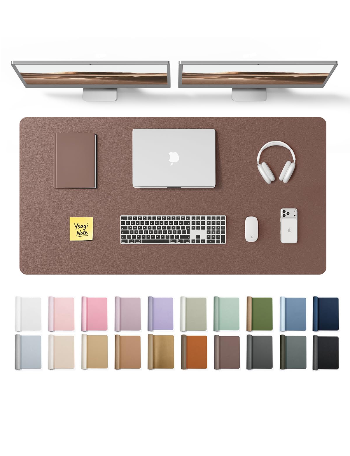 YSAGi Leather Desk Protector, Office Mat, Large Mouse Mat, Non-Slip PU Leather Blotter, Laptop Desk, Waterproof Writing Pad for Office and Home (Chocolate, 47.2" x 23.6") Chocolate 47.2" x 23.6"