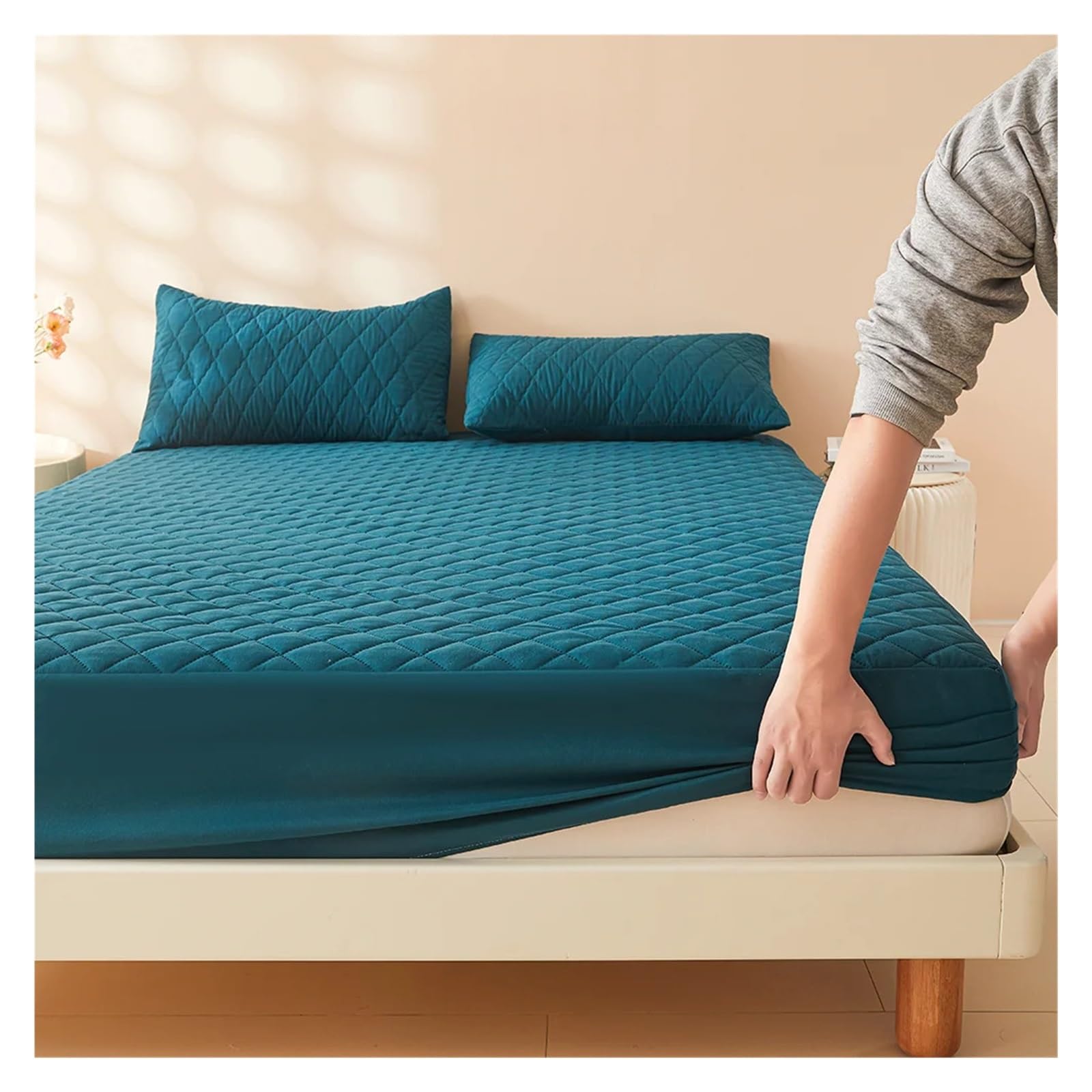 Cubre Colchon 1 Funda de colchón Gruesa Tela Transpirable, Impermeable, sábana Ajustable y (sin Almohada)(Light Blue,100x200x30cm)