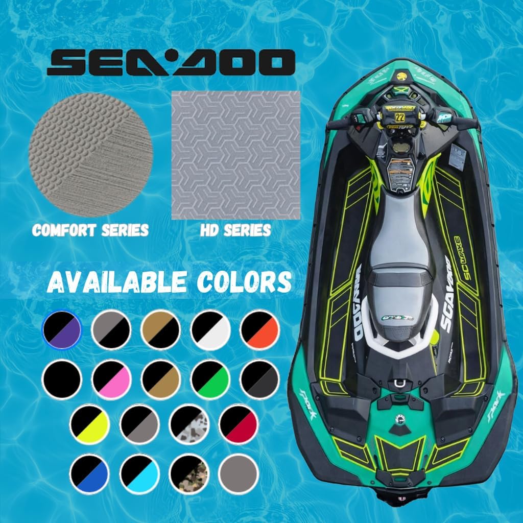Premium Traction Mats Made for Sea-Doo RXP (Pre-06), 6mm Marine Grade EVA Foam PWC Decking, Diamond Cut Non-Slip Mat - Adhesive Comfort Series Fractal Design Mats - Black/Blue