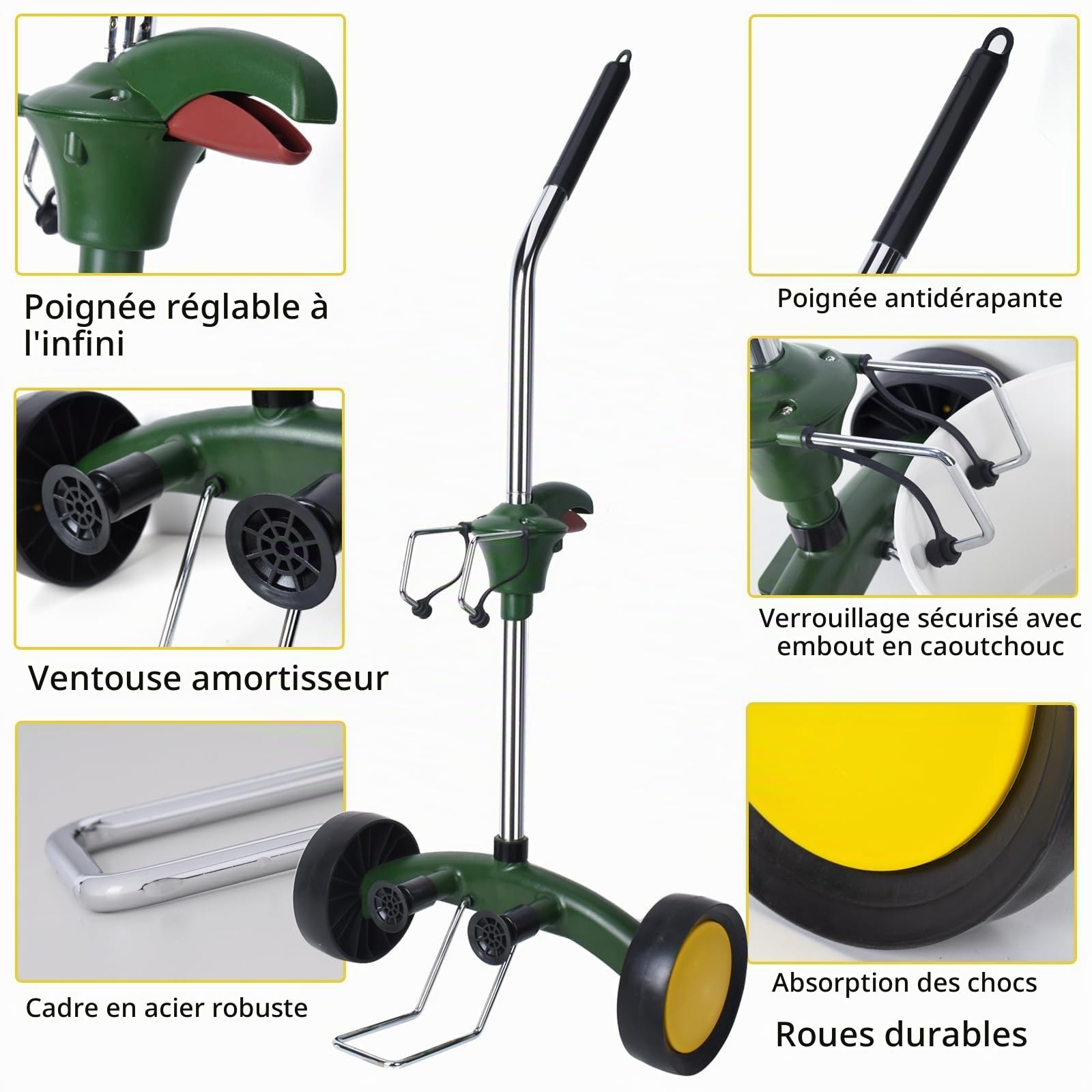 Chariot à Plantes avec roulettes très résistant, Bras de préhension réglable pour Plantes d'extérieur, Convient aux Pots de 20,3 cm à 76,2 cm de Haut et capacité de Poids maximale de 74,8 kg
