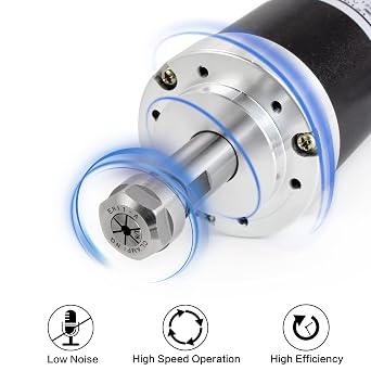 RATTMMOTOR DC Brushless Spindle Motor Kit, 500W 48V Spindle Motor Air Cooled ER11, 12000RPM, 0.6N.m, 55MM+BLDC Driver Motor Speed Controller 600W Spindle Power Supply+Clamp Mount for CNC Router