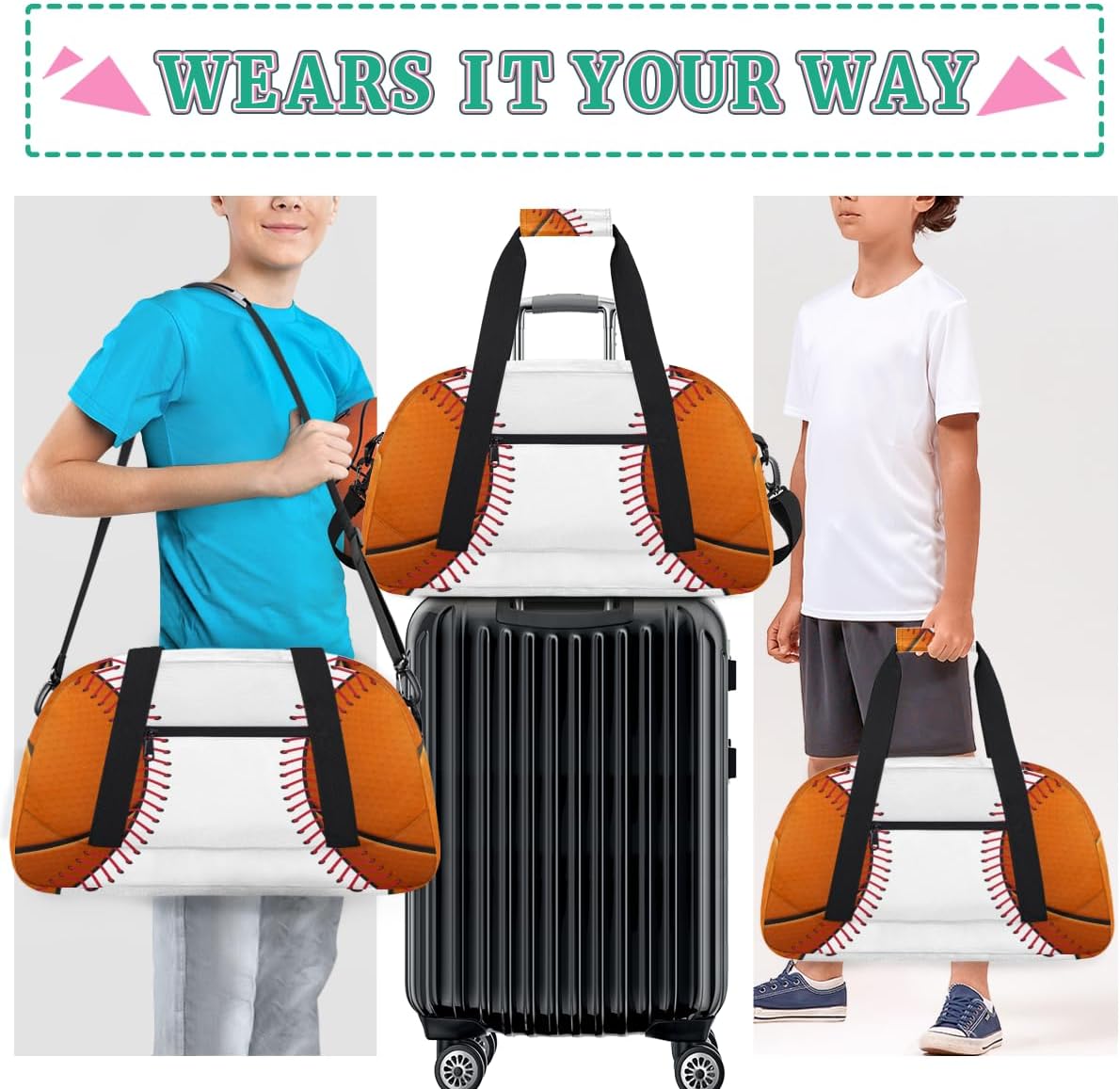 Kids Duffle Bag for Boys - Baseball Print Sport Gym Duffel Bag Overnight Bag Carry On Weekender Bag for Travel School Practice Workout